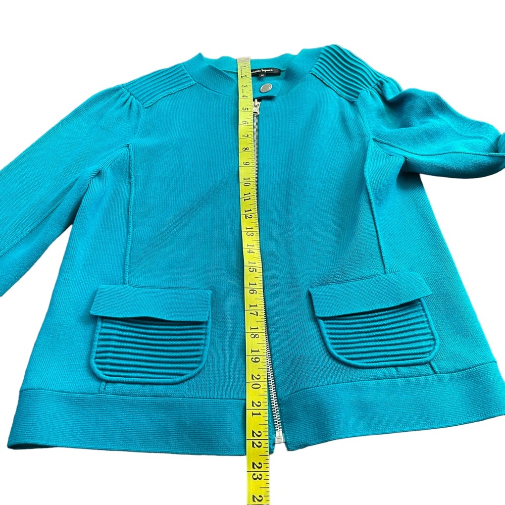 Nanette Lepore Teal Green Cotton Fine Knit Zip Front Cardigan (M) - Picture 12 of 16